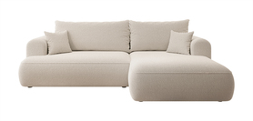 Ecksofa mit Schlaffunktion Ovo L-förmig beige mit Stauraum Boucle rechtsseitig