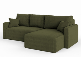 Ecksofa mit Schlaffunktion Haldi L-förmig mit Stauraum olivgrüner Cordstoff universal