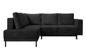 Ecksofa Rodario mit Schlafunktion und Bettkasten, schwarzer Cord, linksseitig