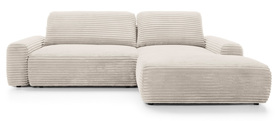 Ecksofa mit Schlaffunktion Alferia L-förmig mit Stauraum cremefarbiger Cordstoff rechtsseitig