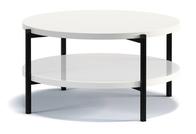 Kaffetisch Kortala rund 80 cm weiß glänzend mit Regal