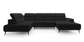 Ecksofa mit Schlaffunktion Mamutio U-förmig mit elektrisch ausziehbarem Sitz und verstellbaren Kopfstützen schwarzer Chenille linksseitig