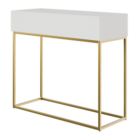 Veldio-Konsole mit gefräster Front und 90 cm Schublade Weiß mit goldenen Beinen