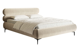 Polsterbett 140x200 cm Roule hellbeige, hydrophobischer Velours, schwarze Füße