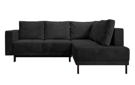 Ecksofa Rodario mit Schlaffunktion und Bettkasten, schwarzer Cord, rechtsseitig.