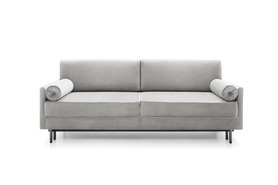 Schlafsofa für drei Personen Kadaver mit Stauraum auf schwarzen Beinen, graues Velvet