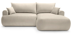 Ecksofa mit Schlaffunktion Ovo L-förmig rechts mit Stauraum hellbeige Velours pflegeleicht