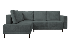 Ecksofa Rodario mit Schlafunktion und Bettkasten, grauer Cord, linksseitig