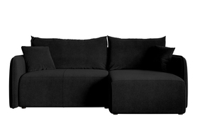 Ecksofa mit Schlaffunktion Mamla L-förmig schwarz mit Stauraum, hydrophobischer Velours, universal