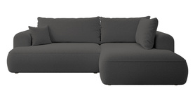 Ecksofa mit Schlaffunktion Ovo L-förmig mit Armlehne und Stauraum dunkelgrau Boucle rechtsseitig