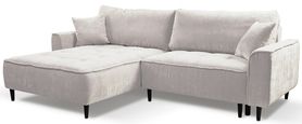 Ecksofa mit Schlaffunktion Blues L-förmig links mit Stauraum in hellbeigem Cordstoff