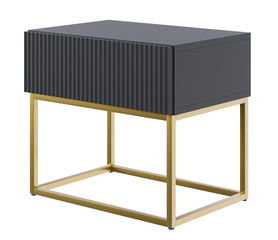 Nachttisch Veldio mit gefräster Front und Schublade 50 cm Schwarz mit goldenen Beinen