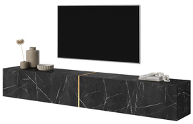 TV-Schrank Bisira 200 cm Schwarz Marmor mit goldener Einlage