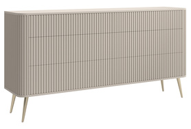 Kommode Oval mit Rillen und sechs Schubladen 168 cm grau-beige mit goldenen Beinen