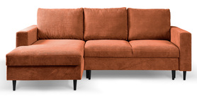 Ecksofa mit Schlaffunktion Nalika L-förmig mit Stauraum, kupferfarbiger Cordstoff, linksseitig