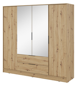 Kleiderschrank mit vier Türen Kelly mit Spiegel und zwei Schubladen 206 cm Eiche Artisan