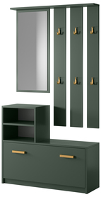 Garderoben-Set Yesfir Flaschengrün mit Spiegel, Kleiderhaken, Regalen und Schuhschrank