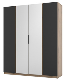 Kaja Kleiderschrank mit vier Türen und Spiegel 200 cm schwarz/Eiche Evoke