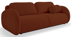 Ovally dreisitzige Schlafcouch mit Stauraum in kupfernem Chenille