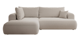 Ecksofa mit Schlaffunktion Ovo L-förmig mit Armlehne und Stauraum dunkelbeige Boucle linksseitig