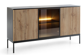 Tosena Dreitürige Kommode mit LED-Beleuchtung 154 cm Schwarz/Wotan-Eiche