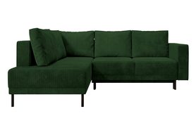 Ecksofa Rodario mit Schlaf-Funktion und Bettkasten, dunkelgrüner Cord, linksseitig