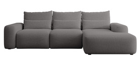 Ecksofa mit Schlaffunktion Carnos L-förmig mit zusätzlichen Lendenkissen in dunkelgrauem hydrophobem Chenille rechtsseitig
