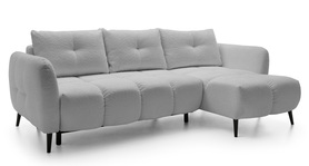 Ecksofa mit Schlaffunktion Odisso L-förmig mit Stauraum hellgrau Boucle rechtsseitig