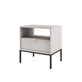 Nachttisch Vellore 54 cm grau mit geriffelter Front und goldenem Griff