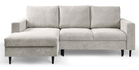 Ecksofa mit Schlaffunktion Nalika L-förmig mit Stauraum hellbeige Cord linksseitig