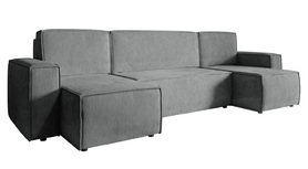 Ecksofa mit Schlaffunktion Copertino U-förmig mit Stauraum in grauem Cordstoff