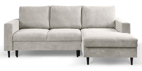 Ecksofa mit Schlaffunktion Nalika L-förmig mit Stauraum hellbeige Cord rechtsseitig