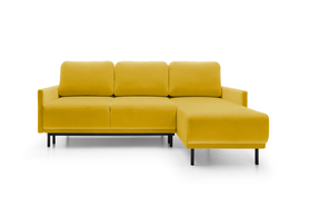 Ecksofa Hamiel L-förmig mit Universalbehälter in honigfarbenem, hydrophobem Velvetstoff