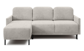 Ecksofa Hamiel L-förmig mit Bettfunktion und Stauraum, universal, hellbeige Cord.