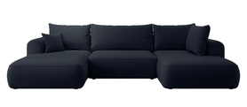 Ecksofa mit Schlaffunktion Ovo U-förmig mit Stauraum, marineblaues, leicht zu reinigendes Velours, rechtsseitig
