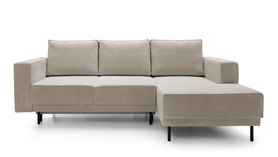 Ecksofa mit Schlaffunktion Rodario mini dunkelbeige mit Stauraum, rechtsseitig aus Cord.
