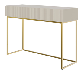 Schminktisch Veldio mit gefräster Front und zwei Schubladen 110 cm Grau Beige mit goldenen Beinen