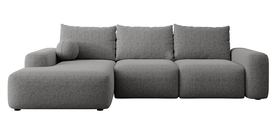 Ecksofa mit Schlaffunktion Carnos L-förmig mit Ball, einzelne Kissen aus dunkelgrauem hydrophobem Chenille, linksseitig
