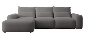 Ecksofa mit Schlaffunktion Carnos L-förmig mit zusätzlichen Lendenkissen dunkelgrauer hydrophober Chenille linke Seite