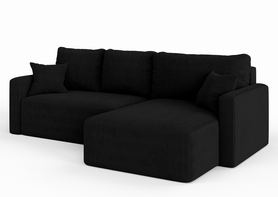 Ecksofa mit Schlaffunktion Haldi L-förmig mit Stauraum schwarzer Cordstoff universell