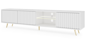 TV-Schrank Bello mit lamellenartigen Fronten 175 cm weiß mit LED und goldenen Beinen
