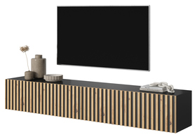 TV-Schrank Telire 175 cm schwarz mit lamellenartiger Eiche-Front