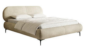 Polsterbett 160x200 cm Ovalle mit Stauraum, Metallgestell, beige Chenille, schwarze Füße