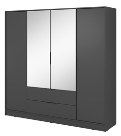 Kleiderschrank mit vier Türen Kelly mit Spiegel und zwei Schubladen 206 cm graphitfarben