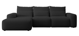 Ecksofa mit Schlaffunktion Carnos L-förmig mit zusätzlichen Lendenkissen, schwarzes hydrophobes Chenille, linksseitig