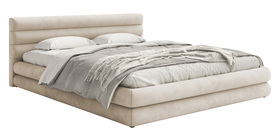 Polsterbett 180x200 cm Alegre mit Bettkasten, hellbeige, hydrophobischer, leicht zu reinigender Velvet, Metallrahmen