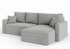 Ecksofa mit Schlafunktion Haldi L-förmig mit Stauraum in hellgrauem Cord, universal