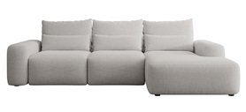 Ecksofa mit Schlaffunktion Carnos L-förmig mit zusätzlichen Lendenkissen graues hydrophobes Chenille rechtsseitig
