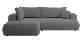 Ecksofa mit Schlaffunktion Ovo L-förmig mit Armlehne und Stauraum, dunkelgrau, pflegeleichter Velours, linksseitig
