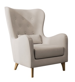 Sessel Calmino in hellbeigem Velvet mit Buchenfüßen